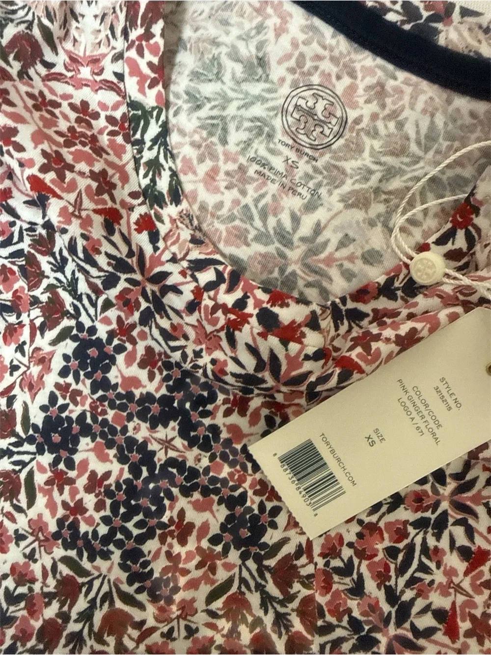 Tory Burch Kids Floral Short Sleeve Tee in Red, Green & Blue